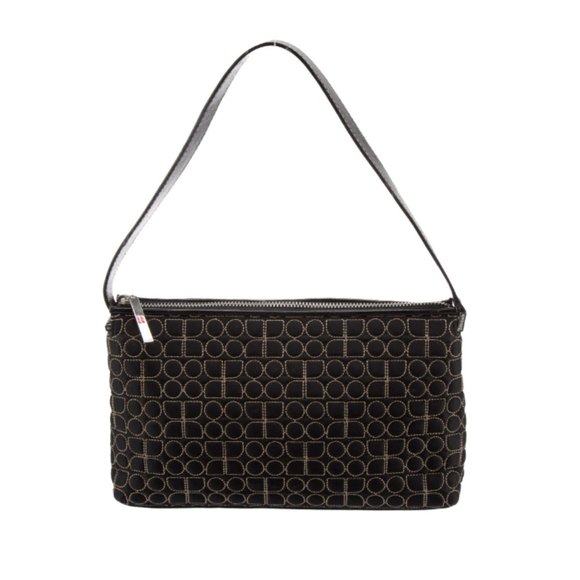 Kate Spade New York Quilted Shoulder Bag Purse Black Pink Suede Lining